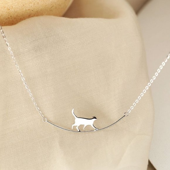 *NEW 925 Sterling Silver Cute Cat Bar Necklace - Picture 3 of 11
